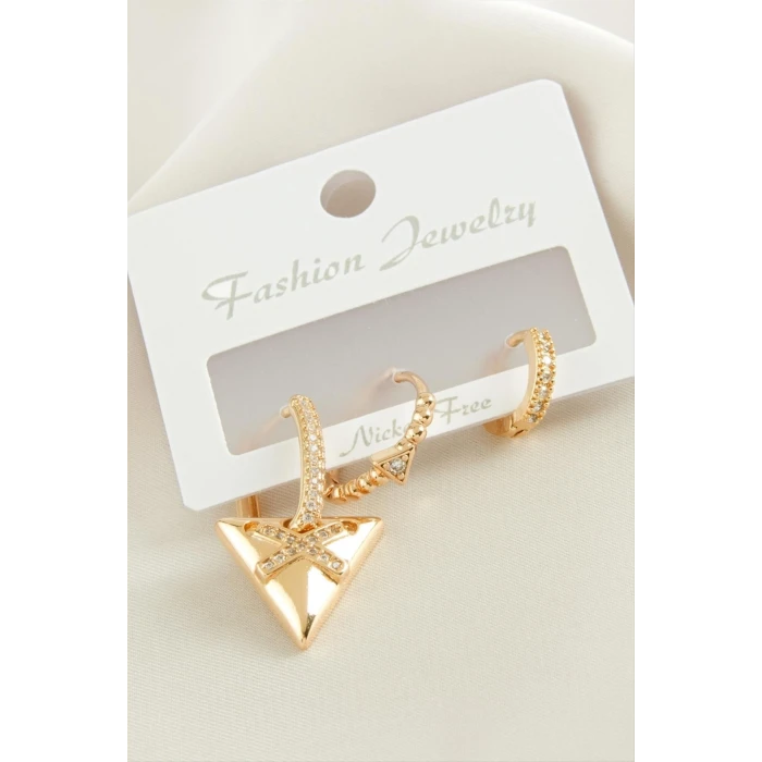 3 Adet ÜçgenZirkon Taşlı Küpe