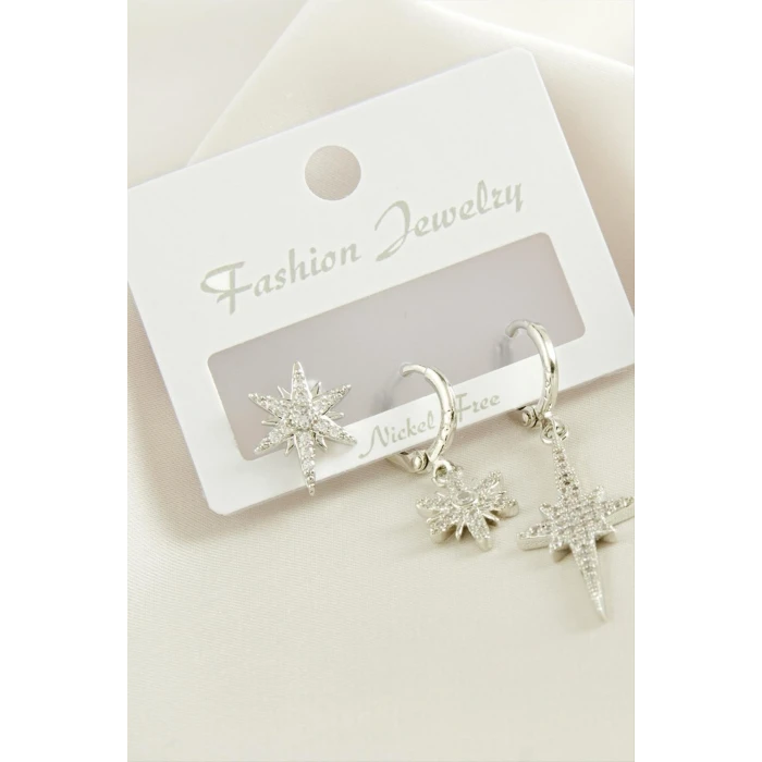 3 Adet Yıldız Zirkon Taşlı Küpe