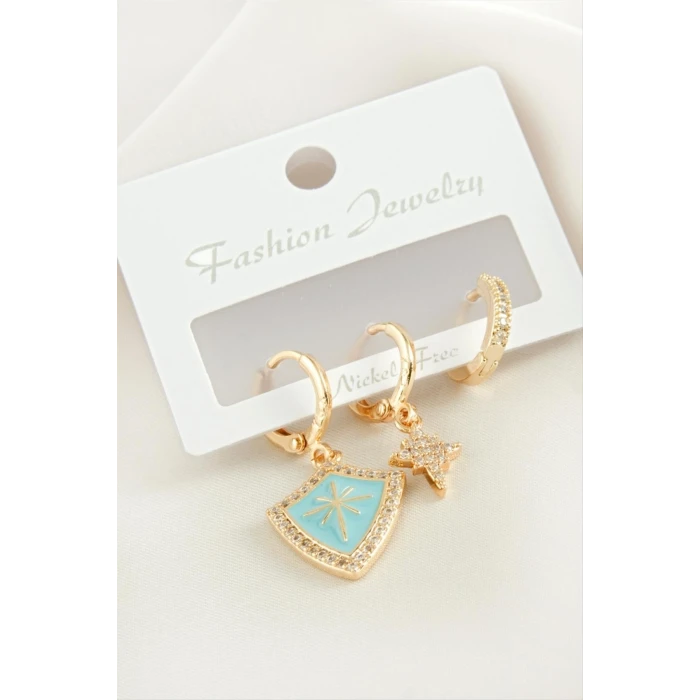 3 Adet Yıldız Zirkon Taşlı Küpe