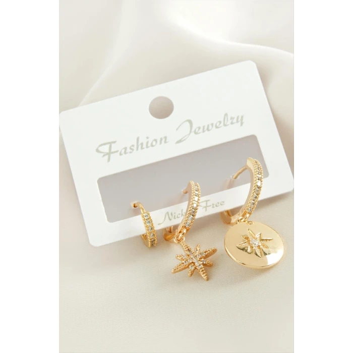 3 Adet Yıldız Zirkon Taşlı Küpe