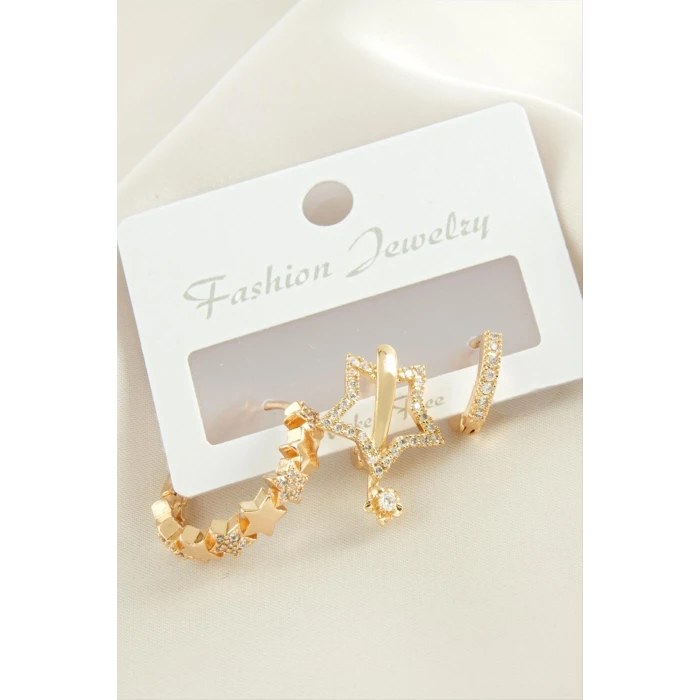 3 Adet Yıldız Zirkon Taşlı Küpe