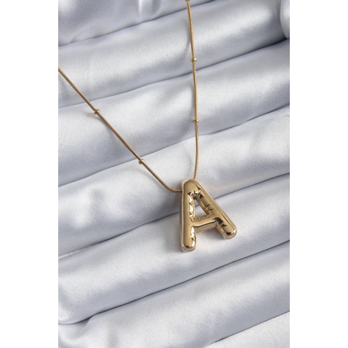 316L Çelik Gold Renk Bubble A Harf Model Kadın Kolye - TJ-BKO7946
