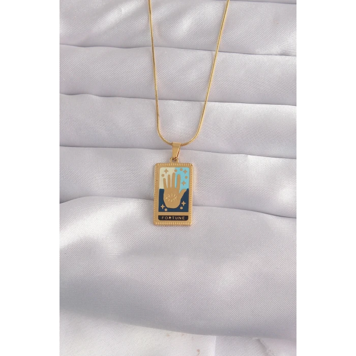 ietaks™ 316L Çelik Gold Renk Karışık Mineli El Figür Tarot Kolye