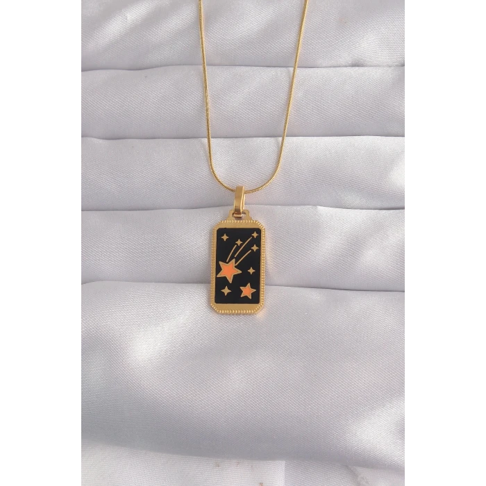 ietaks™ 316L Çelik Gold Renk Siyah Mineli Yıldız Figür Tarot Kolye