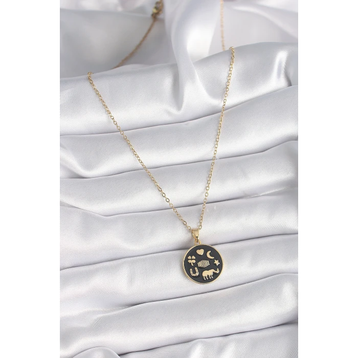 ietaks™ 316L Çelik Gold Renk Siyah Şans Kolyesi