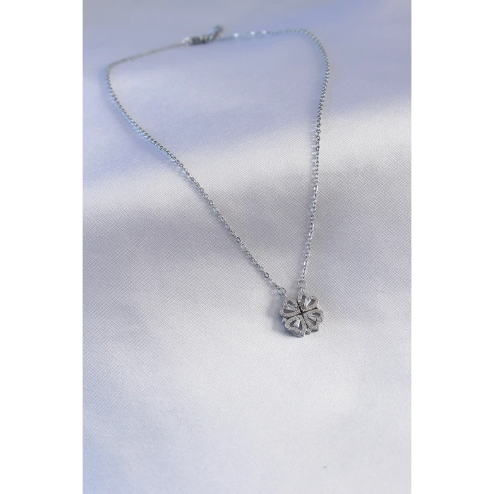 ietaks™ 316L Çelik Gümüş Renk Açılır Yonca Model Kadın Kolye