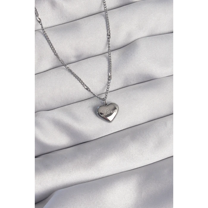 ietaks™ 316L Çelik Gümüş Renk Kalp Model Love Kolye