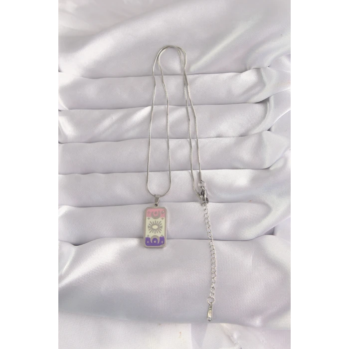 ietaks™ 316L Çelik Gümüş Renk Karışık Mineli Ay Figür Tarot Kolye