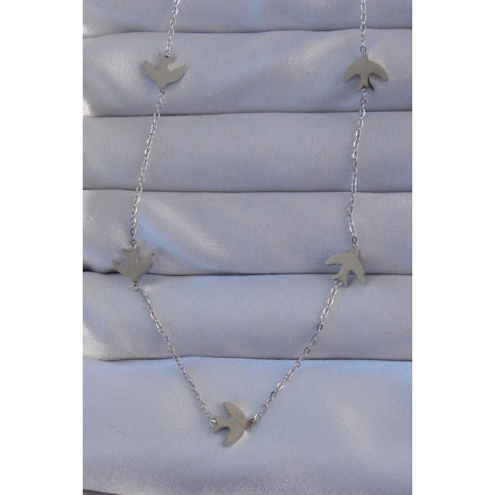 316L Çelik Gümüş Renk Kuş Model Kolye - TJ-BKO8942