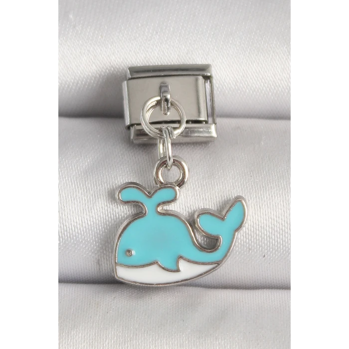 ietaks™ 316L Çelik Gümüş Renk Mavi Balina Model Nomination Charm