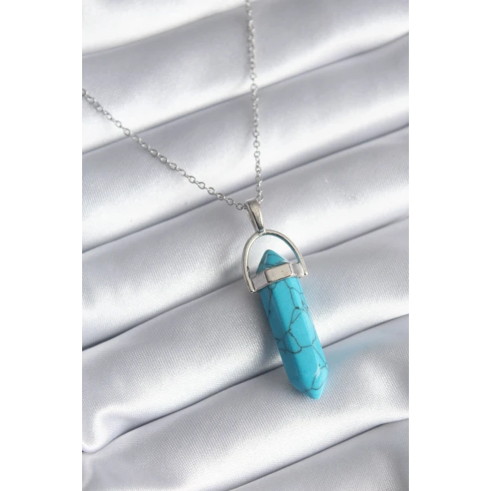 ietaks™ 316L Çelik Gümüş Renk Mavi Taşlı Model Kadın Kolye