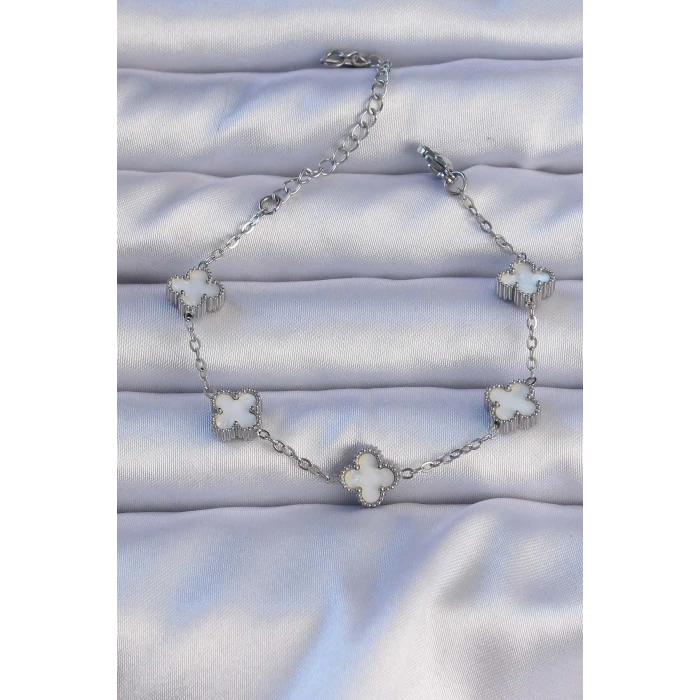 316L Çelik Gümüş Renk Mineli Yonca Model Bileklik - TJ-BB6302