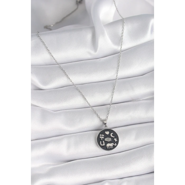 ietaks™ 316L Çelik Gümüş Renk Siyah Renk Şans Kolyesi