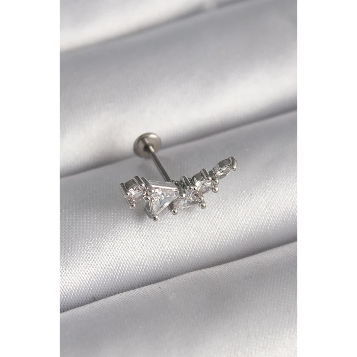 ietaks™ 316L Çelik Gümüş Renk Zirkon Taşlı Tragus Piercing