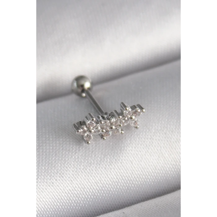 ietaks™ 316L Çelik Gümüş Renk Zirkon Taşlı Yonca Tragus Piercing