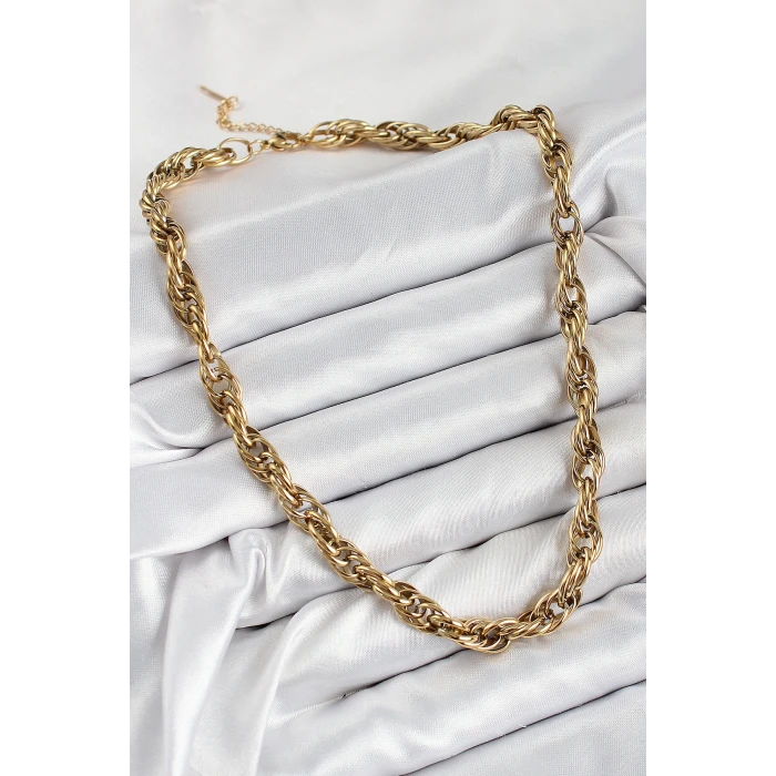 ietaks™ 316L Çelik Halat Model Gold Renk Kadın Kolye