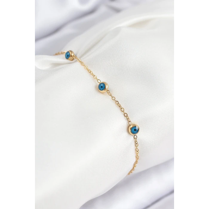 316L Çelik Nazar Boncuğu Model Gold Renk Kadın Bileklik