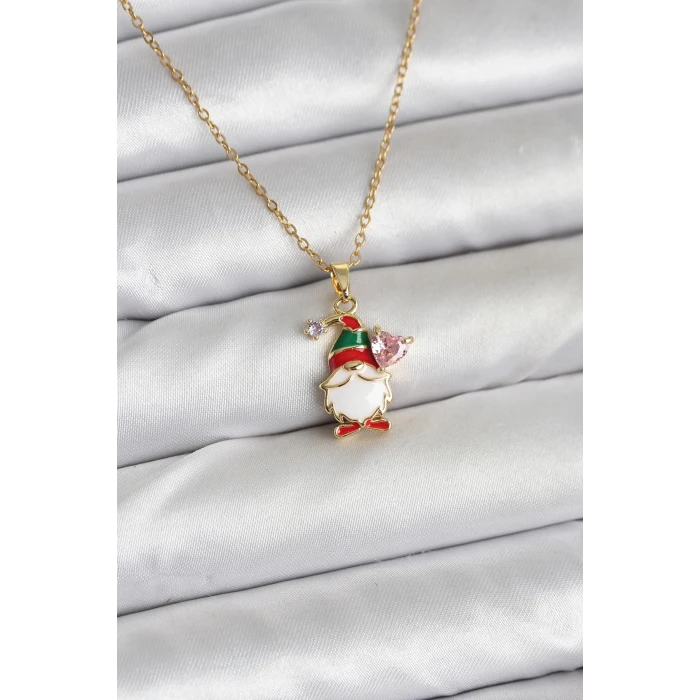 316L Çelik Zincir Gold Renk Yılbaşı Teması Kadın Kolye - TJ-BKO10708
