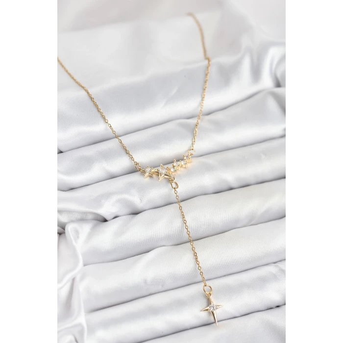 316L Çelik Zincir Gold Renk Yıldız Model Y Kadın Kolye - TJ-BKO10666