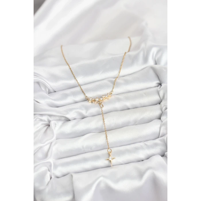 316L Çelik Zincir Gold Renk Yıldız Model Y Kadın Kolye - TJ-BKO10666