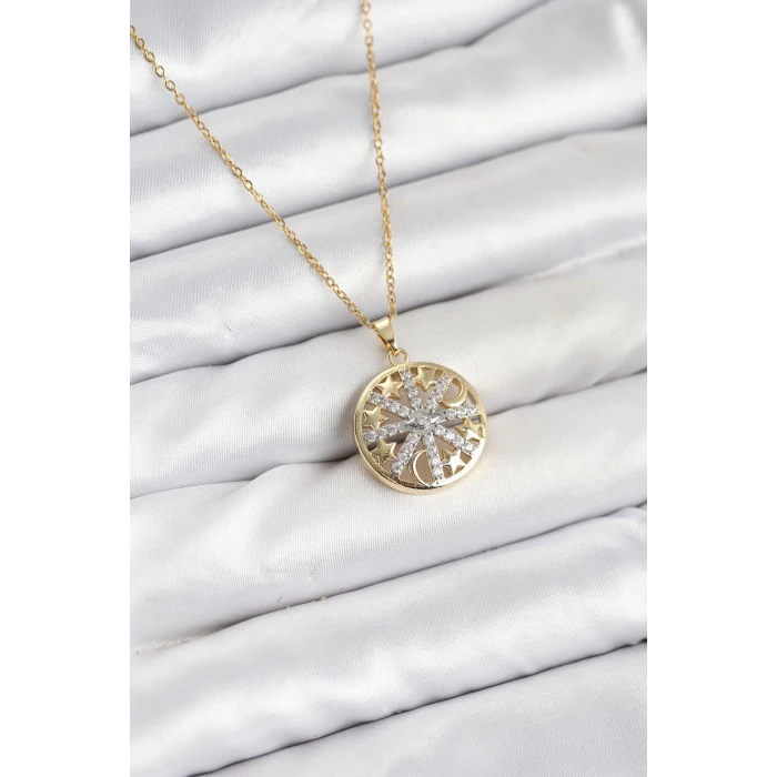 316L Çelik Zincir Gold Renk Zirkon Taşlı Kadın Kolye