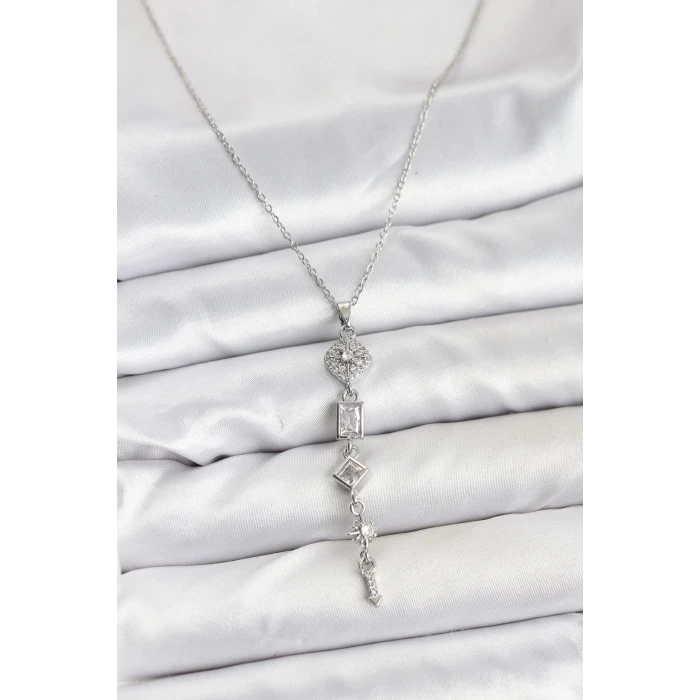 316L Çelik Zincir Gümüş Renk Kutup Yıldızı Enerji Model Kadın Y Kolye