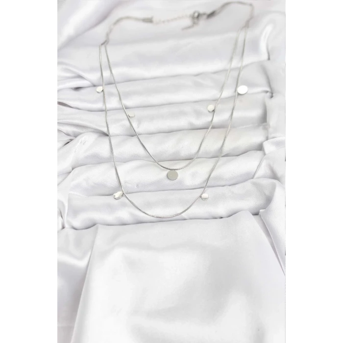 316L Çelik Zincir Gümüş Renk Pullu Kadın Kolye