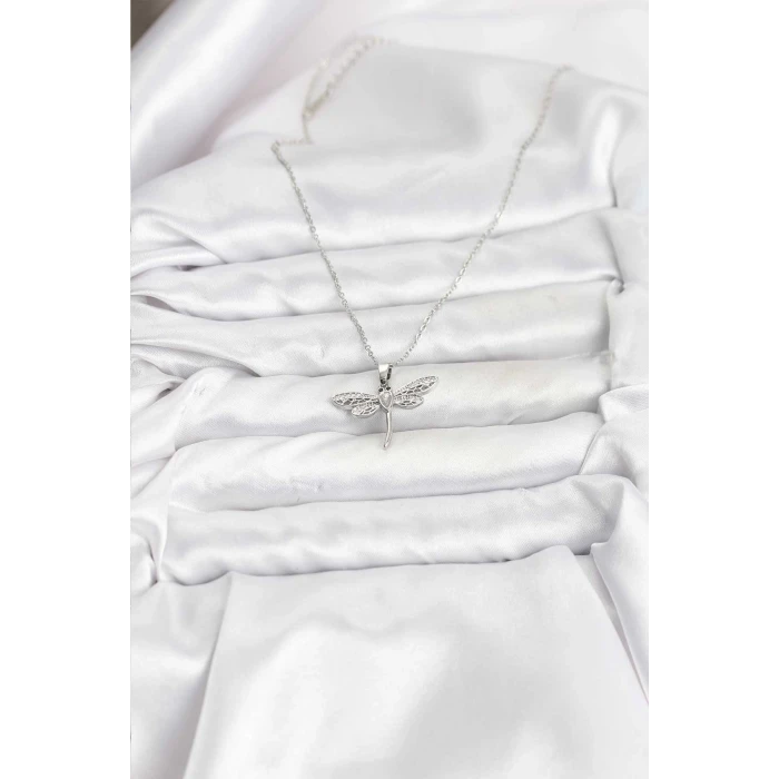 316L Çelik Zincir Gümüş Renk Yusufçuk Model Kadın Kolye - TJ-BKO10762