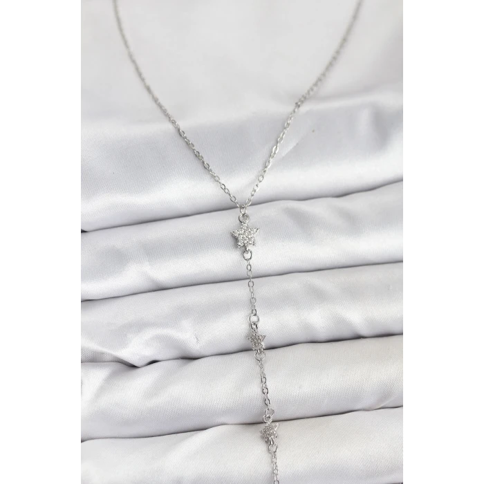 316L Çelik Zincir Gümüş Renkli Yıldız Model Kadın Y Kolye