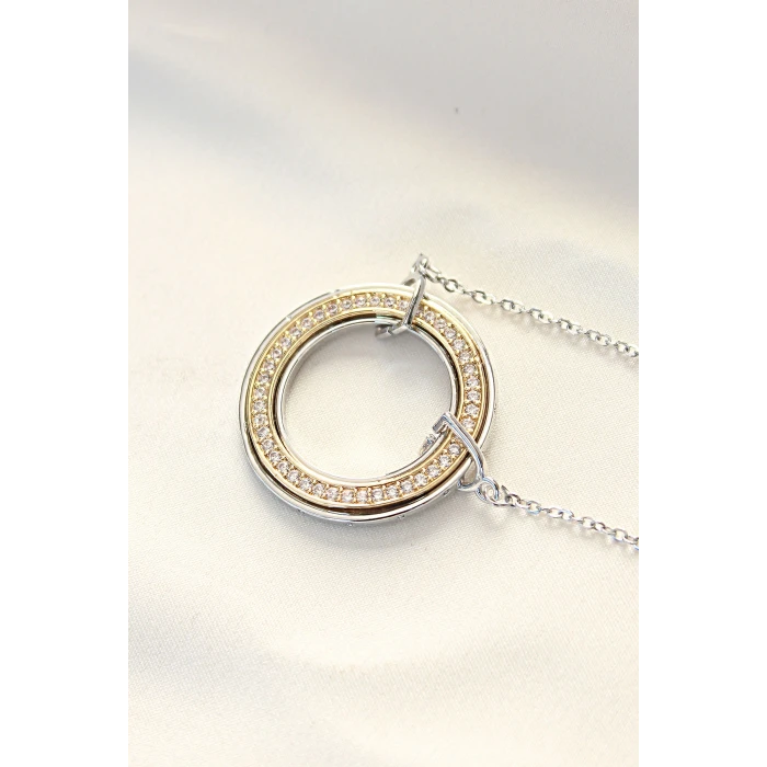 ietaks™ 316L Çelik Zirkon Taşlı Çift Renkli Tifany Kolye