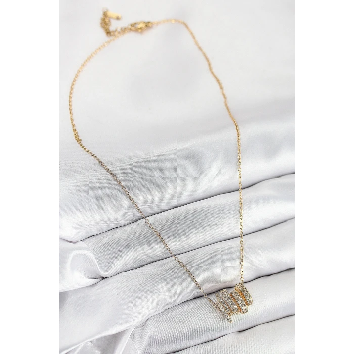 ietaks™ 316L Çelik Zirkon Taşlı Sarmal Model Gold Renk Kadın Kolye