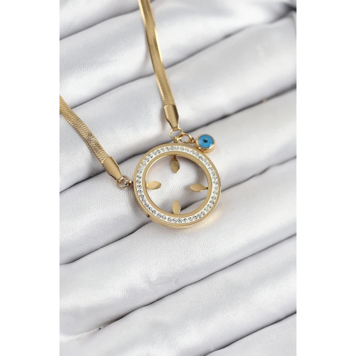 316L Çelik Zirkon Taşlı Takılabilir Gold Renk Kadın Kolye - TJ-BKO10506