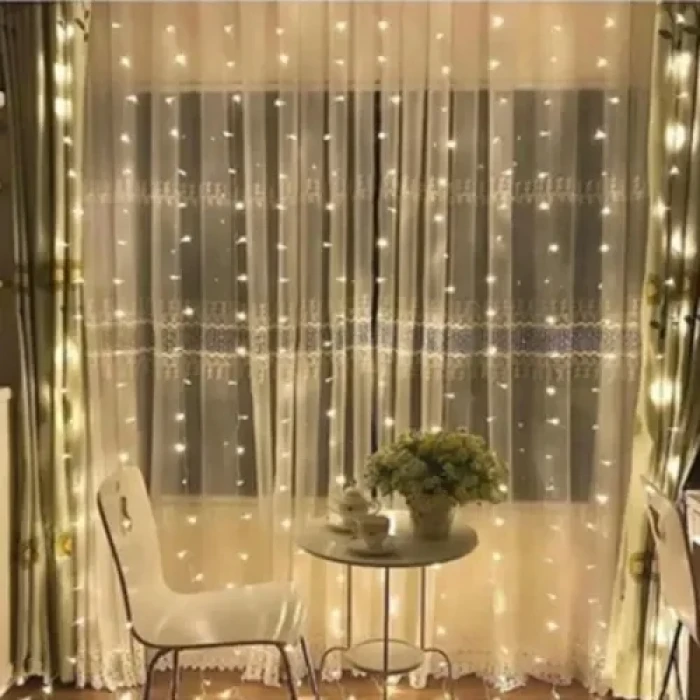 3x2 Metre Sarı Işıklı Perde LED Plastik Kancalı