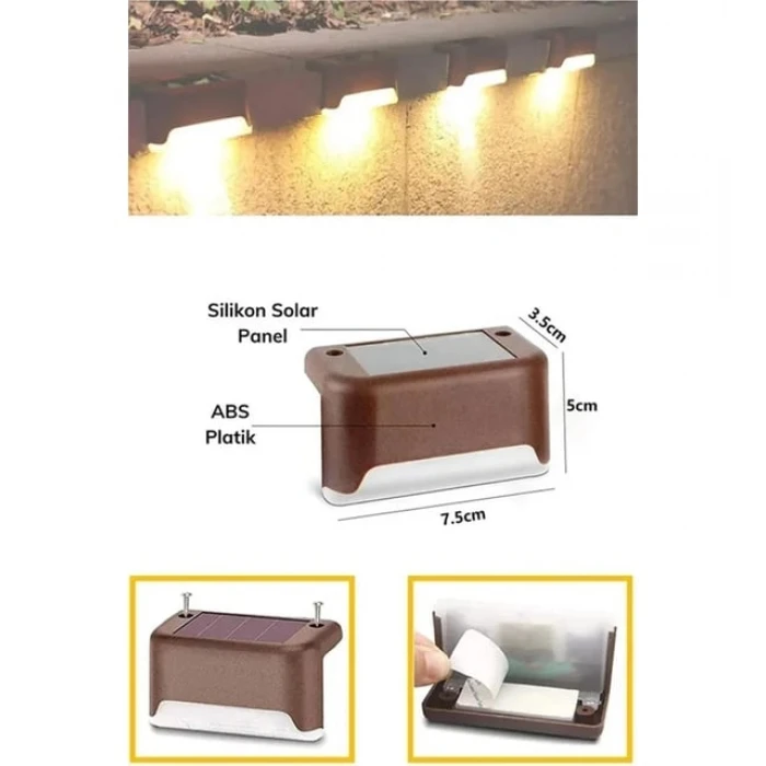 4 Adet Solar Merdiven Led - Kahverengi Kasa