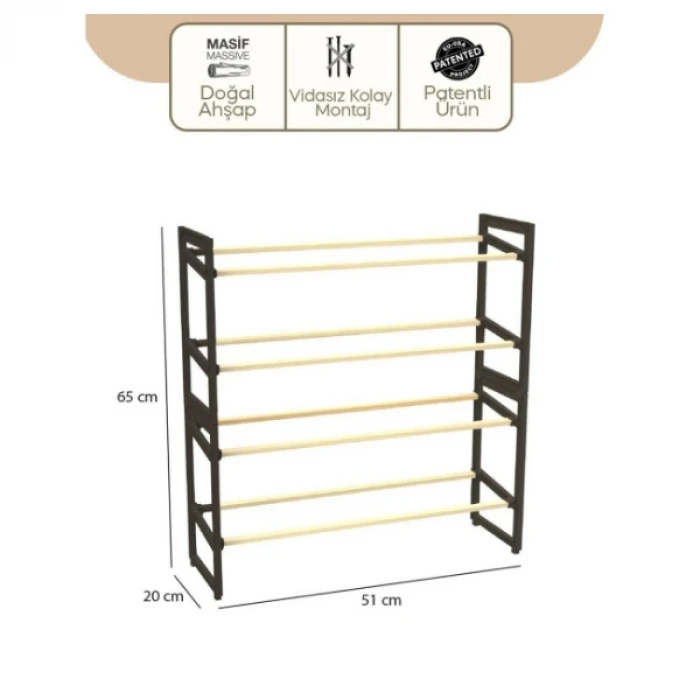 4 Katlı Ahşap Ayakkabılık
