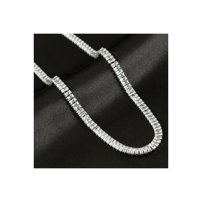 4 mm Baget Taşlı Zirkon Lüks Çelik Kolye