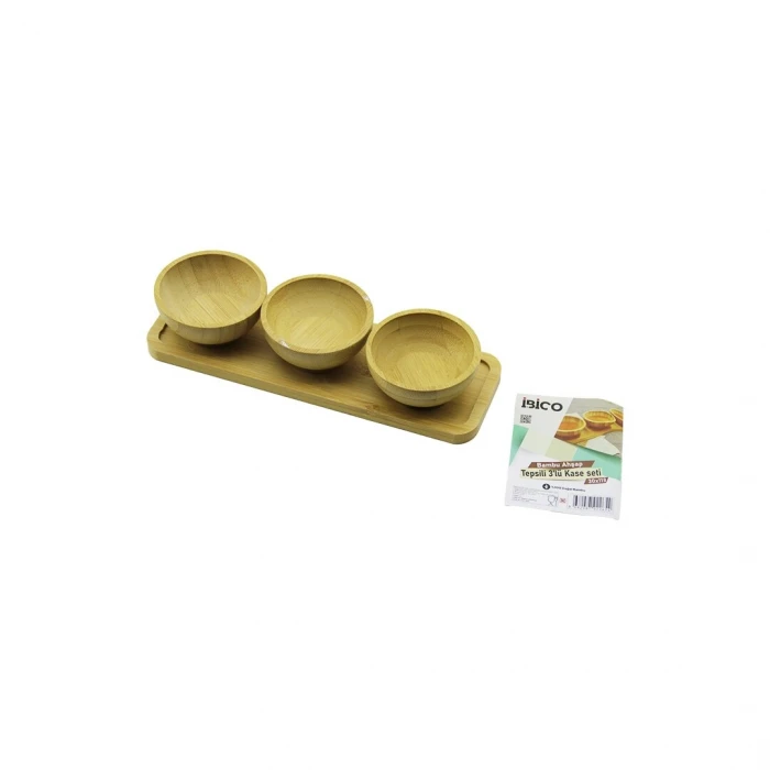4pcs  Çerezlik - Lokumluk Ahşap Bambu Tepsili Kase Seti 30x11cm