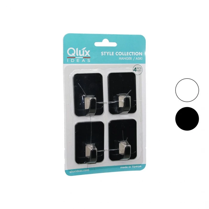 4pcs Cloud Askı No-2 Siyah - Beyaz Plastik Yapışkanlı Montaj
