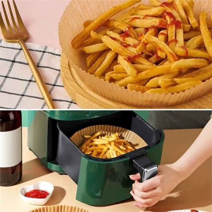50 Adet Air Fryer Pişirme Kağıdı Tek Kullanımlık Hava Fritöz Yağ Geçirmez Yapışmaz Tabak Model (K95)
