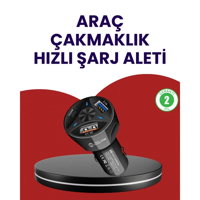 55W PD ve Quick Charge 3.0 Destekli Polygold Araç Şarj Adaptörü