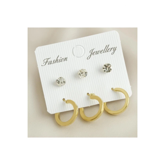 6 Adet Köşeli Taşlı Halka Küpe 1,5 cm