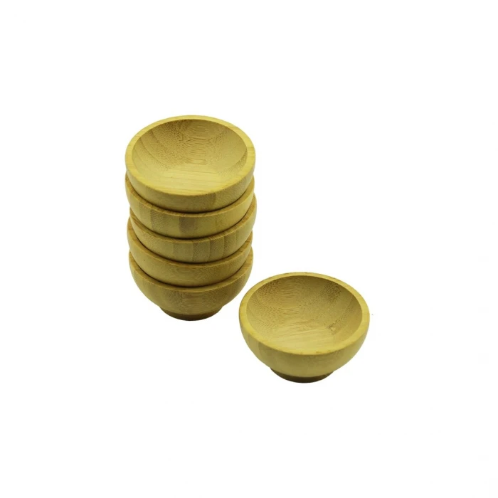 6 Adet Mini Ahşap Bambu Lokumluk - Çerezlik Kase Derinlik: 1.5cm  - Çap: 6.2cm