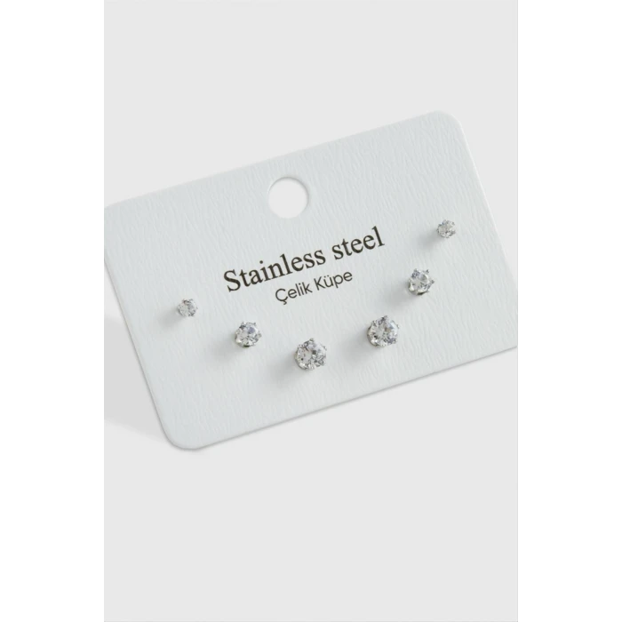 6 Adet Zirkon Tek Taşlı Çelik Küpe