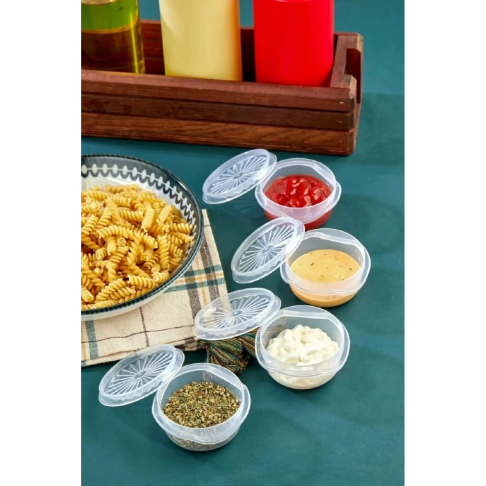 6 lı Yelpaze Kapaklı Şeffaf Mini Sosluk- Ketçap Mayonez Kabı- Kahve Yanı Şeker Lokumluk