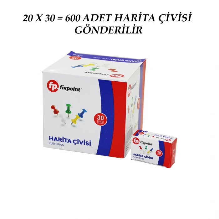600 Adet Harita Çivisi Renkli = 20pcs X 30