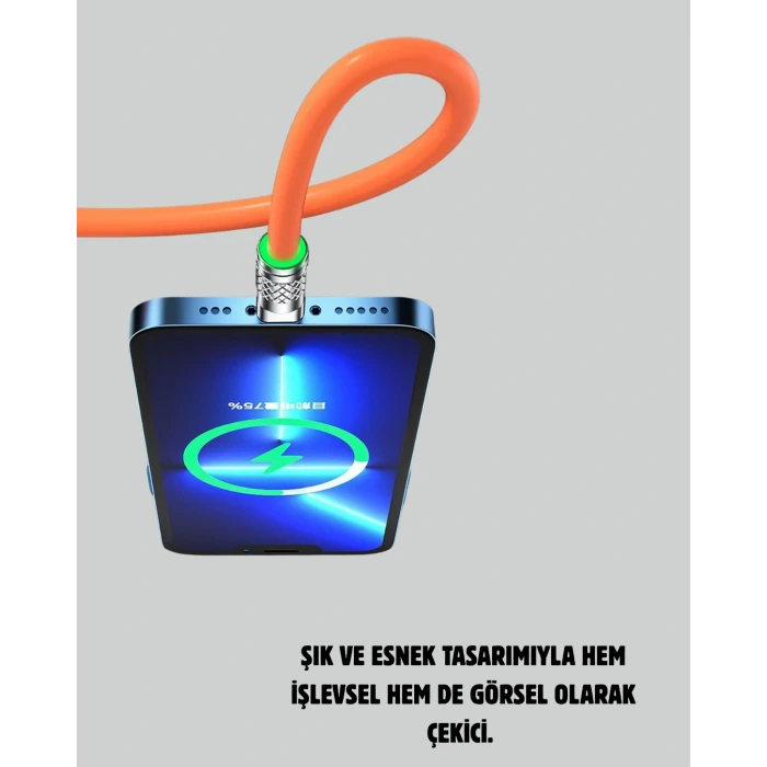 Çinko Alaşımlı Uçlu 120 W Şarj Kablosu – Dolaşmaya Dayanıklı 1,2 m USB Kablo