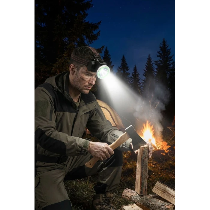 ieg™ Şarjlı 60w Kafa Lambası Fener Usb - Type-c Dijital 3-kademe Işık Ayarı - Flaşör 2400mah