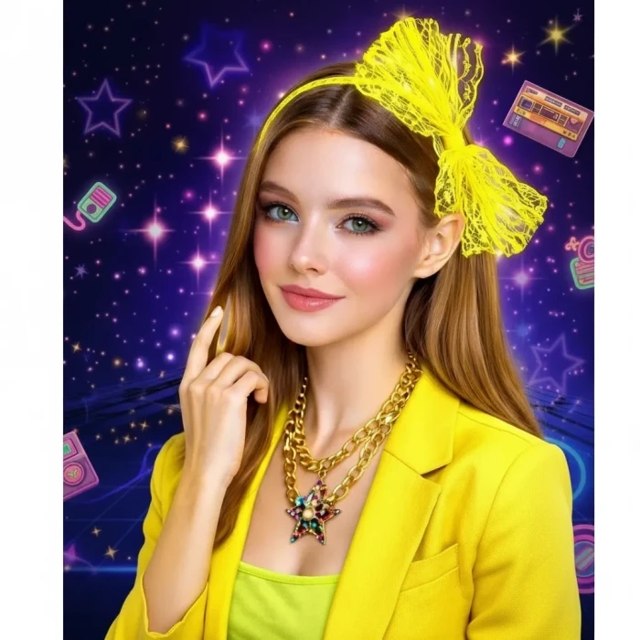 ieg™ 80’ler 90’lar Neon Sarı Dantel Taç Fiyonklu