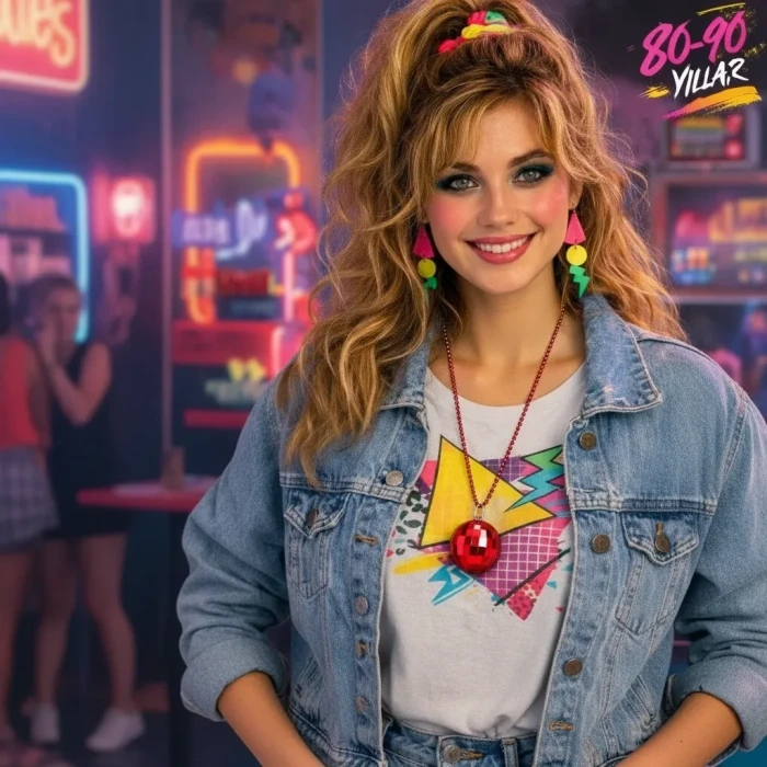 ieg™ Retro Disko Topu Şekilli 80#39;ler 90#39;lar Kırmızı Renk Plastik Kolye