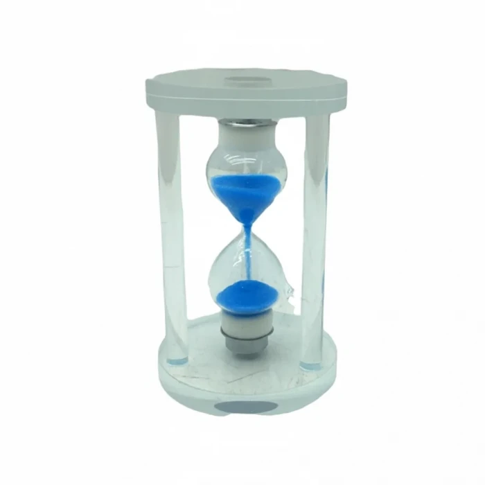 Küçük Cam Kum Saati Cam Standlı 5 Dakika Zamanlı = Çap: 5.8cm-yükseklik: 9.8cm